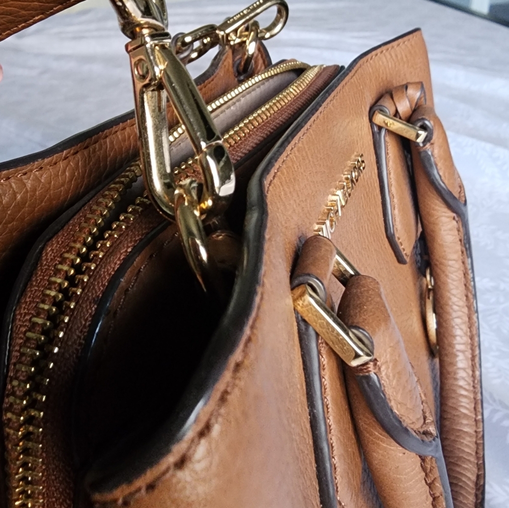 MICHAEL KORS Savannah Small Satchel Handbag | Brown Genuine Leather Designer Bag - Picture 8 of 13